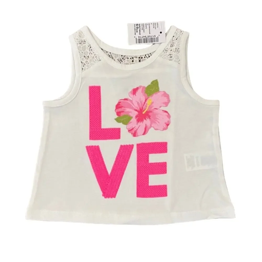 NWT Children's Place White Lace & Sequin Floral LOVE Tank & Skort Outfit - 6-9M